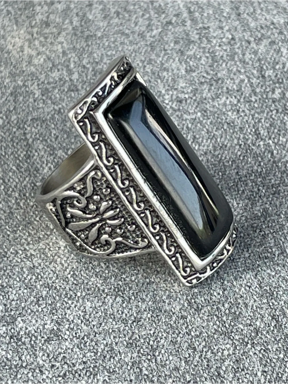 Black Silver large statement gothic ring Size 7.5